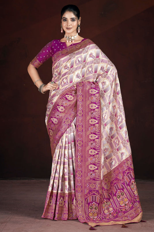 Magenta Weaving Work Art Silk Wedding Saree With Blouse