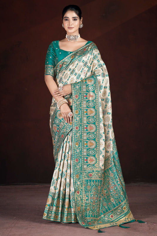 Radiant Off White Weaving Work Art Silk Classic Saree