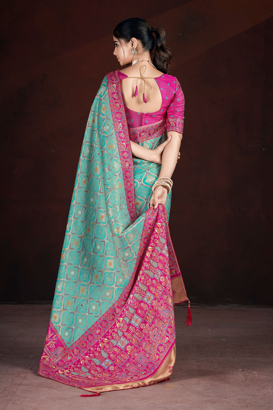 Elegance Cyan Woven Art Silk Wedding Saree