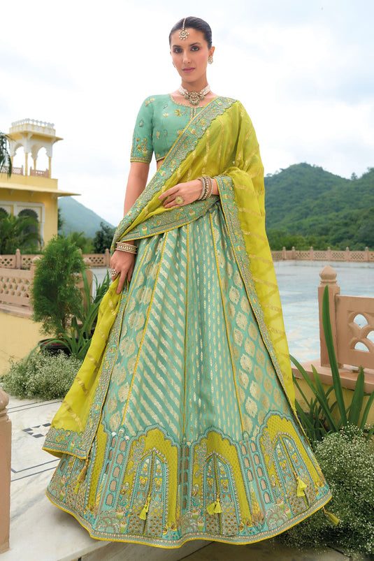 Antique Sea Green Pure Silk Bridal Lehenga Choli