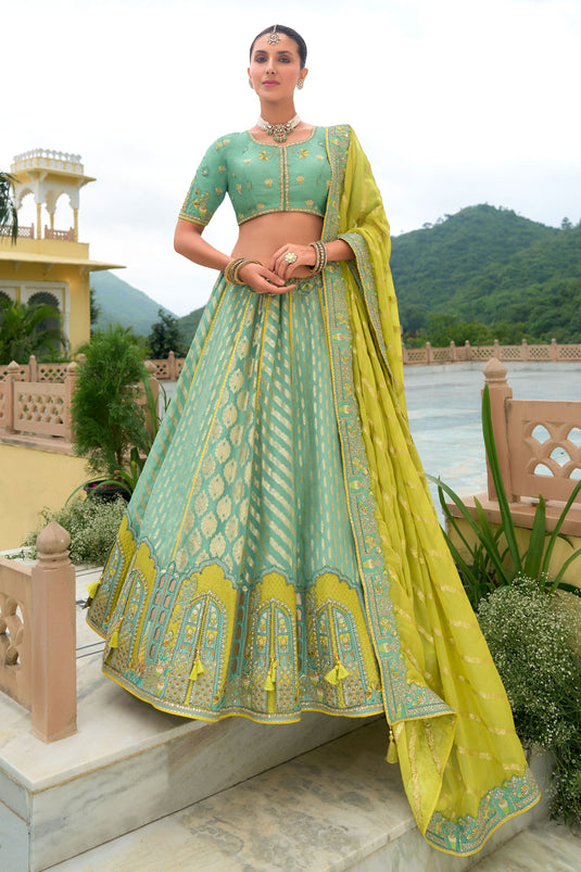 Antique Sea Green Pure Silk Bridal Lehenga Choli