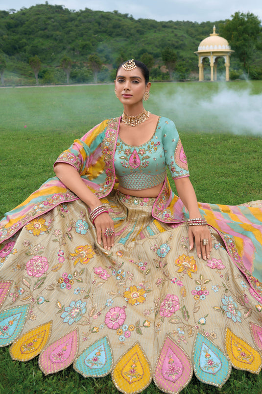 Flaming Multi Color Pure Silk Heavy Embroidered Bridal Lehenga Choli