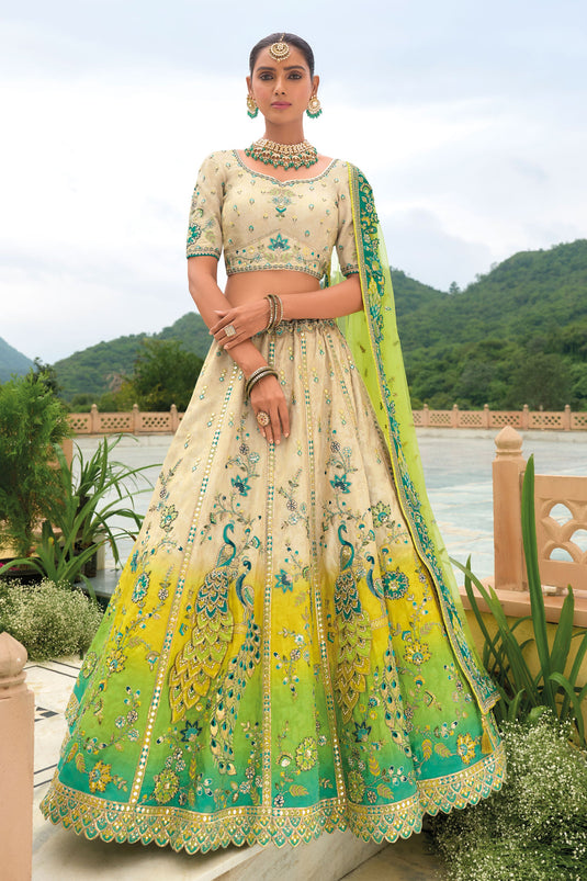 Beige Pure Silk Bridal Lehenga Choli