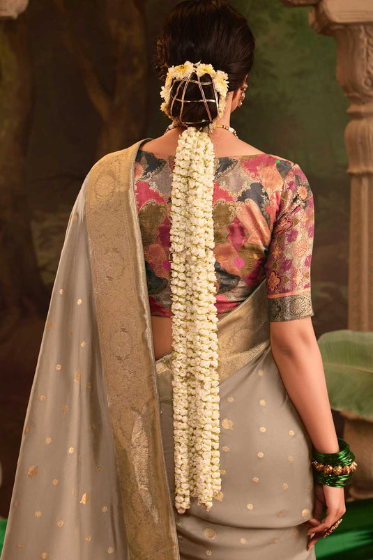 Beige Color Crepe Silk Fabric Special Saree With Weaving Work