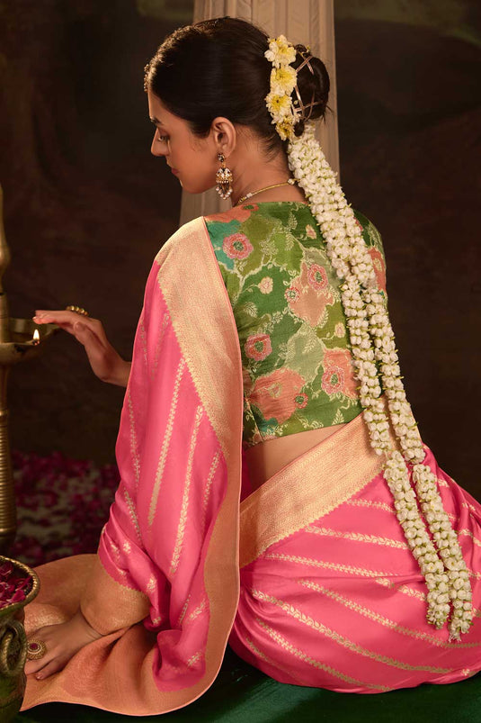 Pink Color Crepe Silk Fabric Coveted Saree With Weaving Work