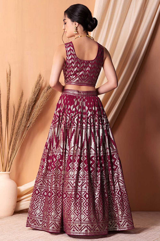 Ravishing Sequins Designs Georgette Lehenga In Magenta Color