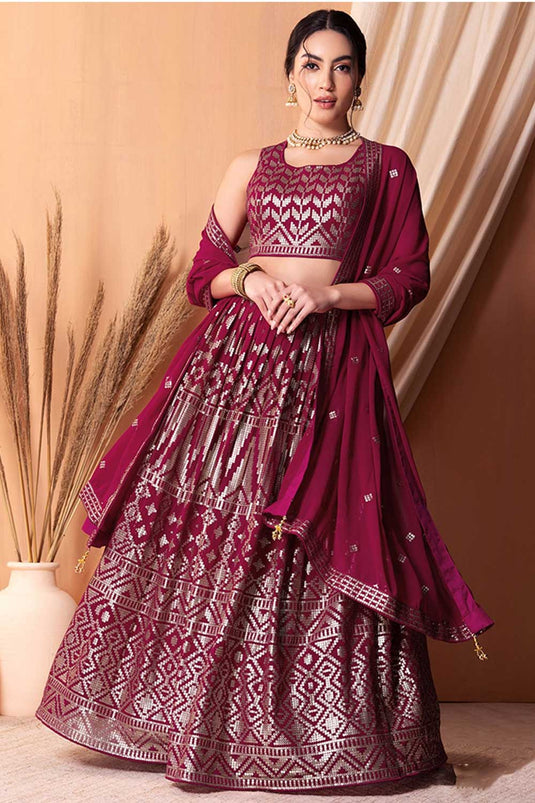 Ravishing Sequins Designs Georgette Lehenga In Magenta Color