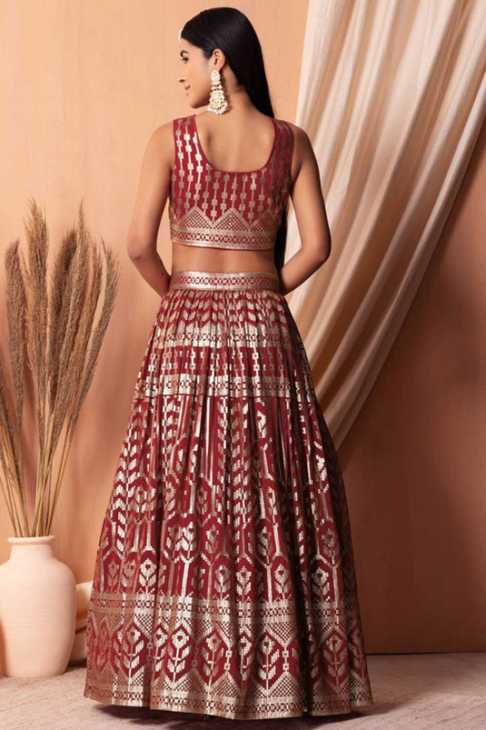 Sequins Designs Maroon Color Lovely Georgette Lehenga