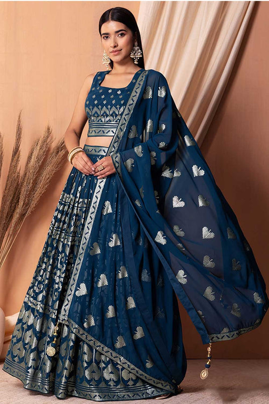 Trendy Navy Blue Color Sequins Designs Georgette Lehenga Choli