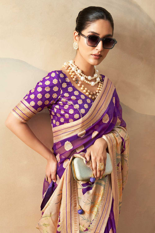 Mesmeric Purple Color Printed Work On Saree In Georgette Fabric