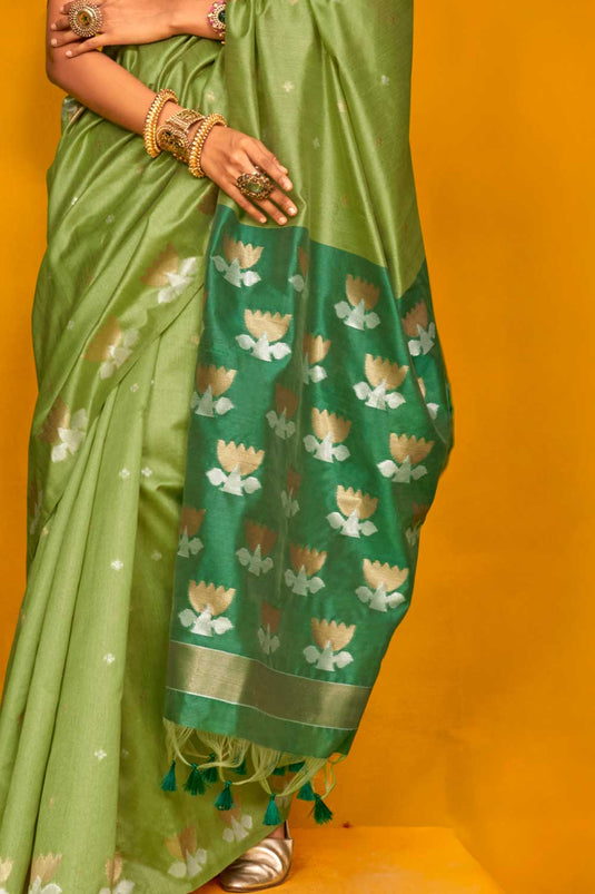 Gorgeous Art Silk Printed Green Color Saree