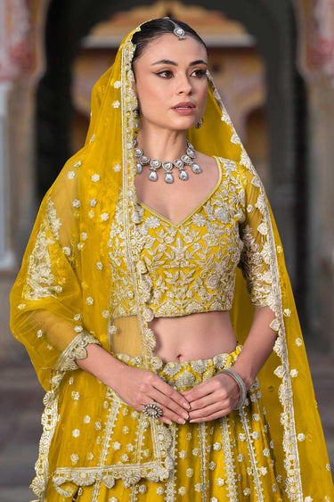 Trendy Embroidered Yellow Color Net Fabric Lehenga Choli