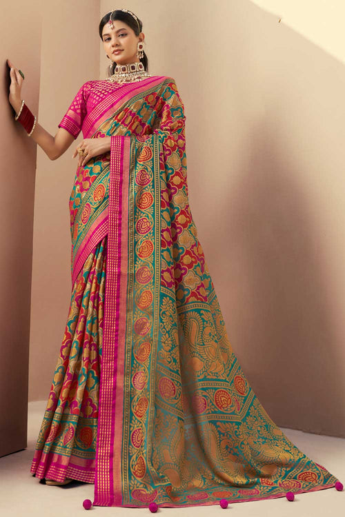 Fantastic Georgette Multi Color Saree With Jacquard Work
