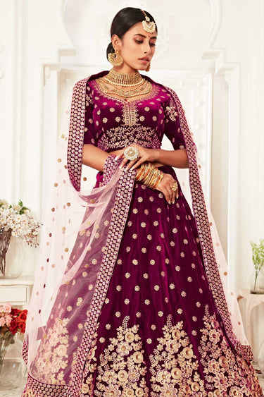 Magenta Color Velvet Fabric Coveted Lehenga With Sequins Work