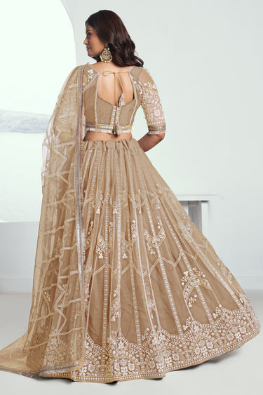 Net Fabric Beige Color Sangeet Wear Lehenga Choli