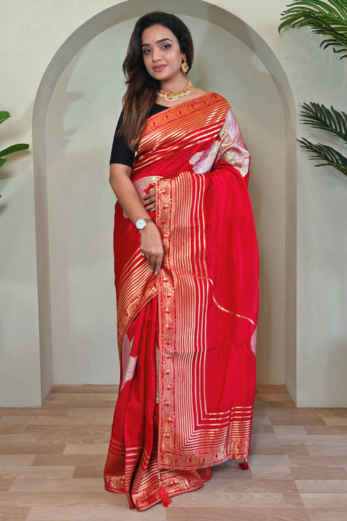 Red Art Silk Weaving Work Saree For Function Wear