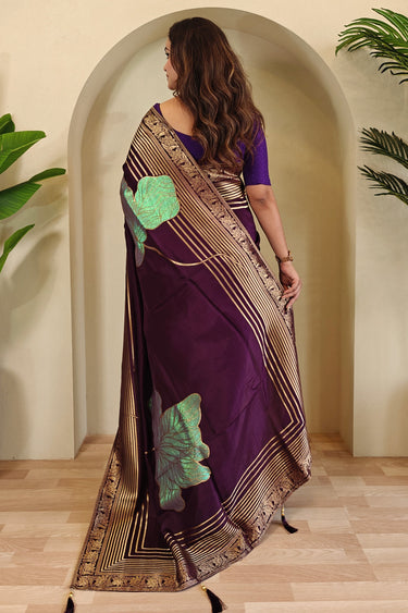 Purple Art Silk Weaving Work Function Wear Saree