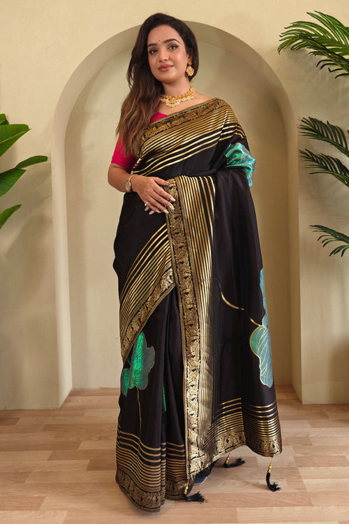 Black Function Wear Art Silk Weaving Work Saree