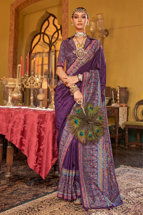 Art Silk Purple Printed Sangeet Wear Saree