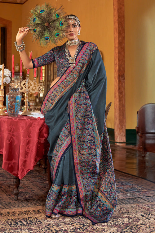 Art Silk Printed Grey Saree