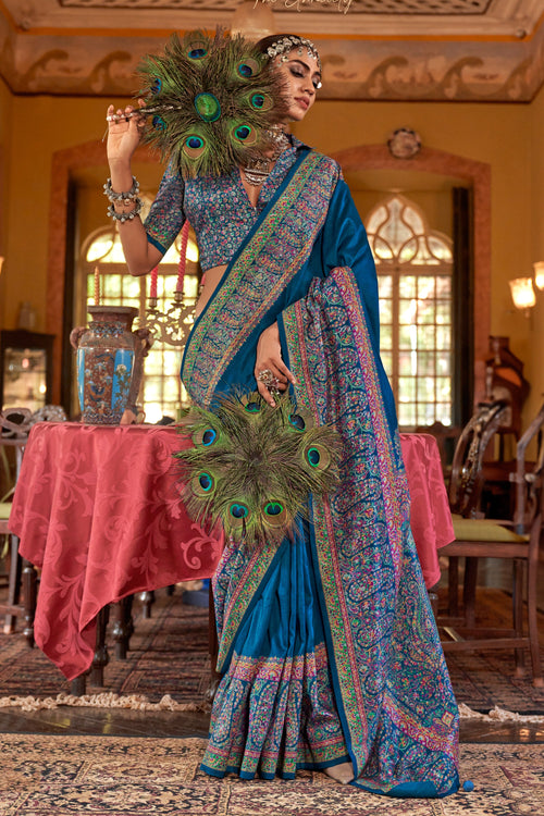 Sangeet Wear Art Silk Printed Saree In Blue Color