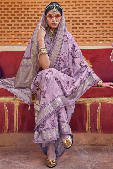 Purple Art Silk Heritage Floral Printed Saree