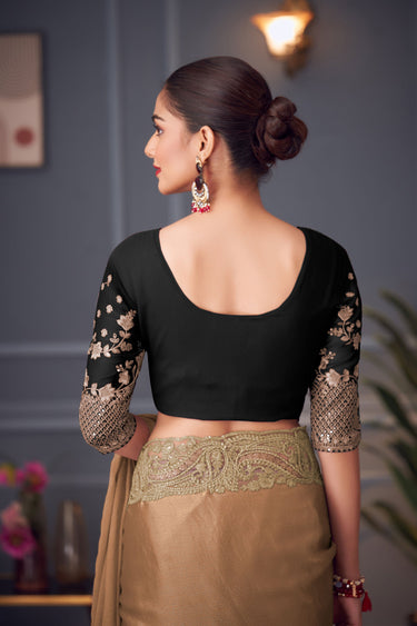 Art Silk Embroidered Lace Border Work Saree In Cream Color