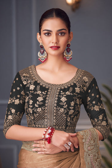 Art Silk Embroidered Lace Border Work Saree In Cream Color