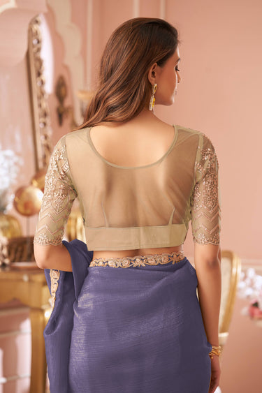 Lavender Georgette Lace Border Work Sangeet Wear Saree