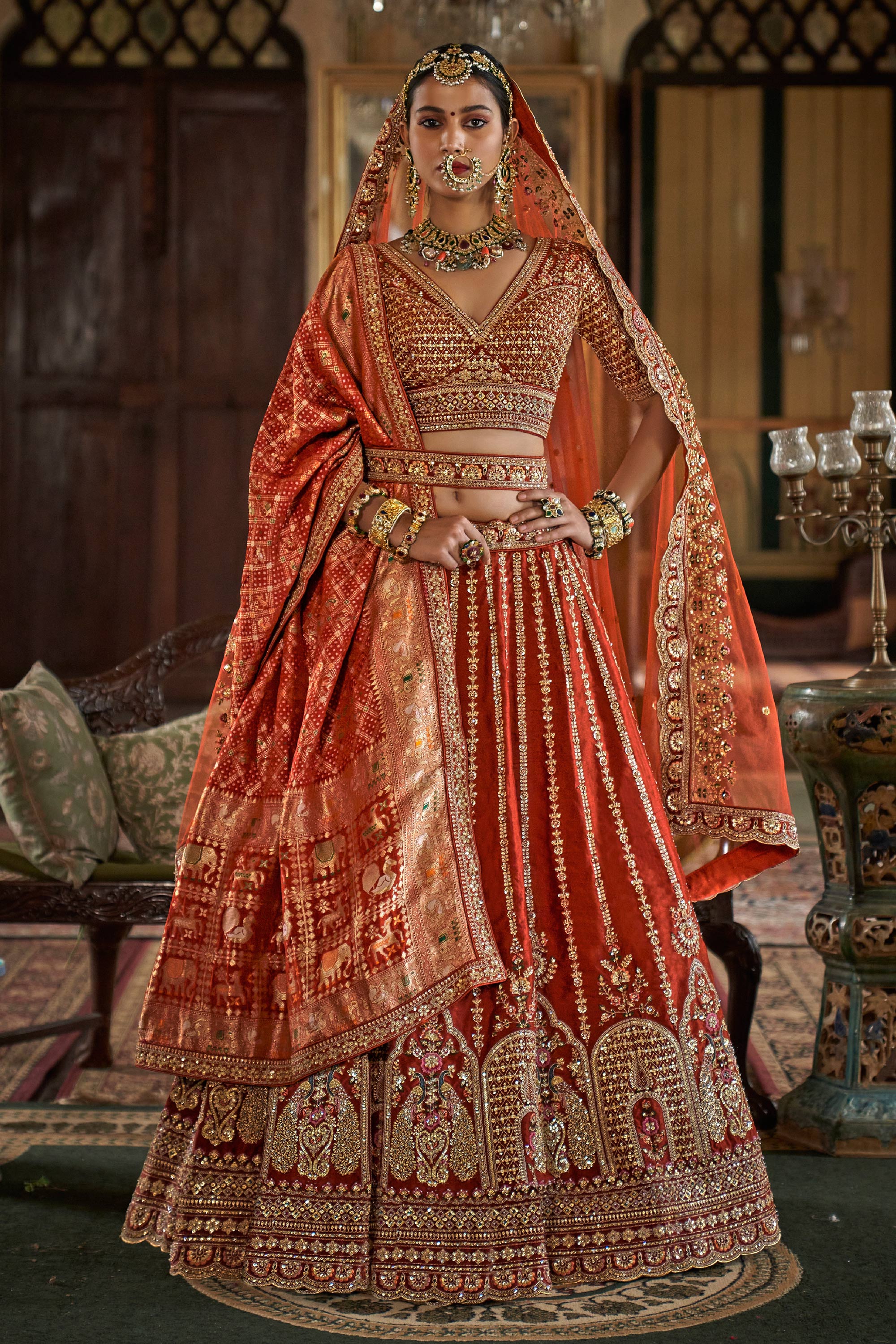 Rust Color Silk Bridal Lehenga Choli – Sarees Bazaar