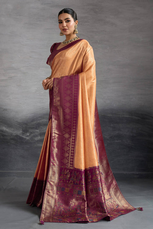 Art Silk Zari Weaving Work Saree In Peach Color