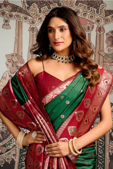 Dark Green Art Silk Weaving Work Festive Wear Saree