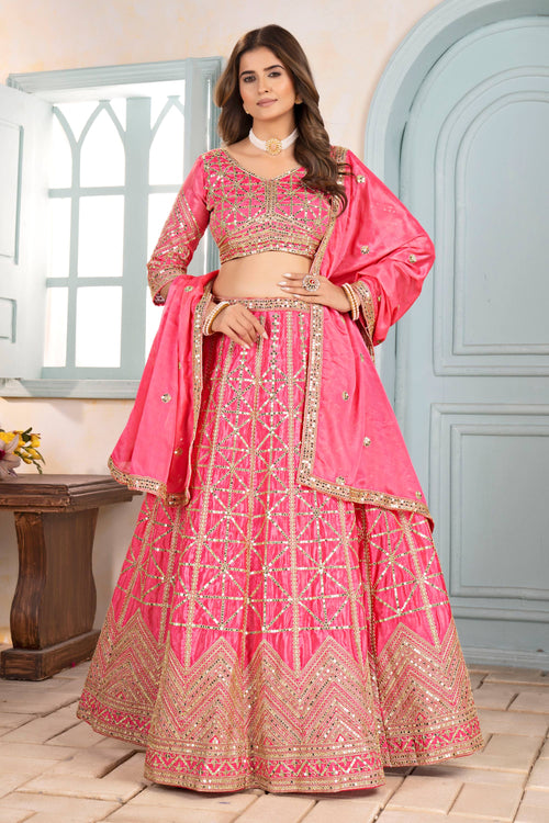 Embroidered Pink Art Silk Lehenga Choli