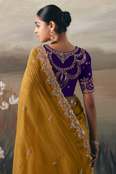 Mustard Sangeet Wear Tissue Border Work Saree