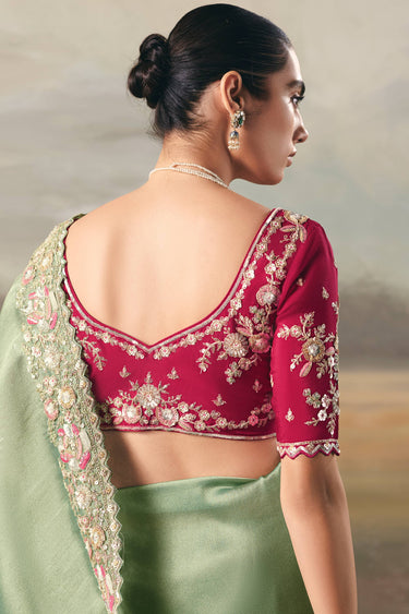 Tissue Fabric Sea Green Sangeet Wear Saree