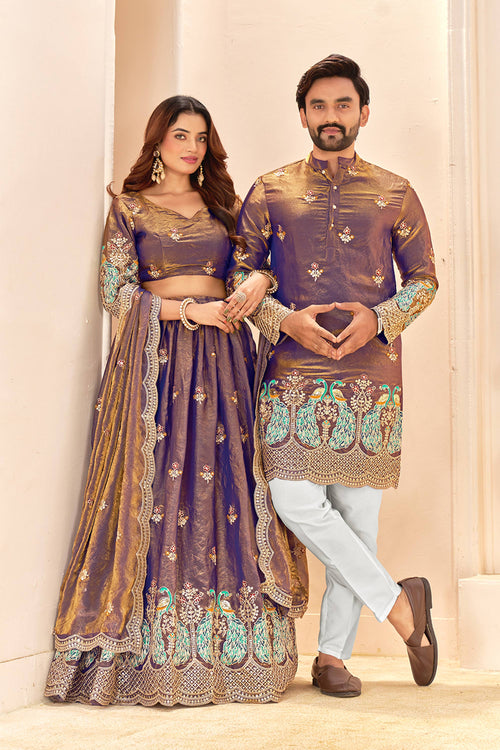 Purple Art Silk Sangeet Wear Trendy Readymade Kurta For Men