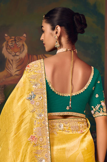 Border Work Silk Yellow Sangeet Wear Saree