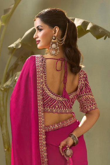Art Silk Embroidered Rani Saree For Festive Wear