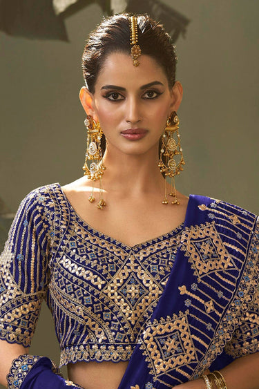 Embroidered Navy Blue Art Silk Festive Wear Saree
