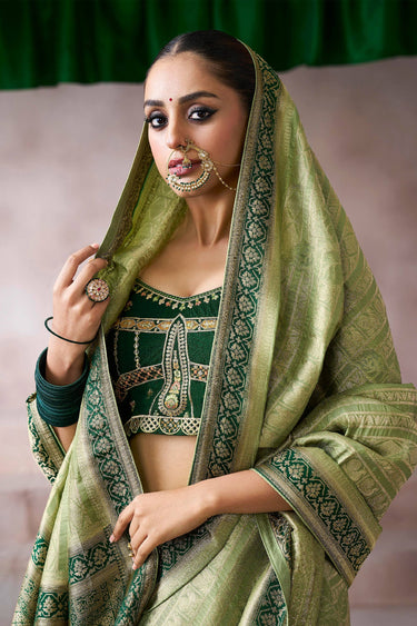 Weaving Work Crepe Sea Green Function Wear Saree