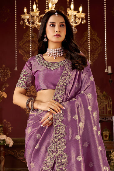 Art Silk Fabric Lavender Sangeet Wear Saree