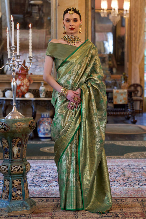 Weaving Work Art Silk Green Saree For Function Wear