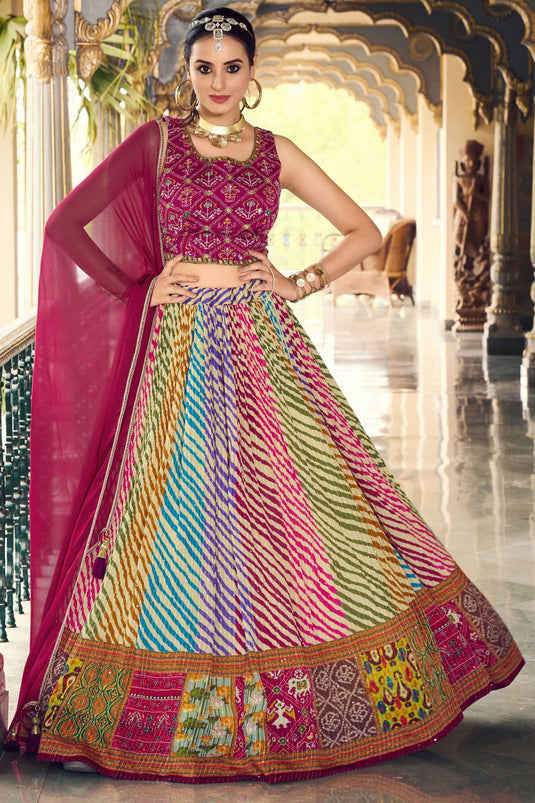 Multi Color Chinon Fabric Coveted Readymade Lehenga