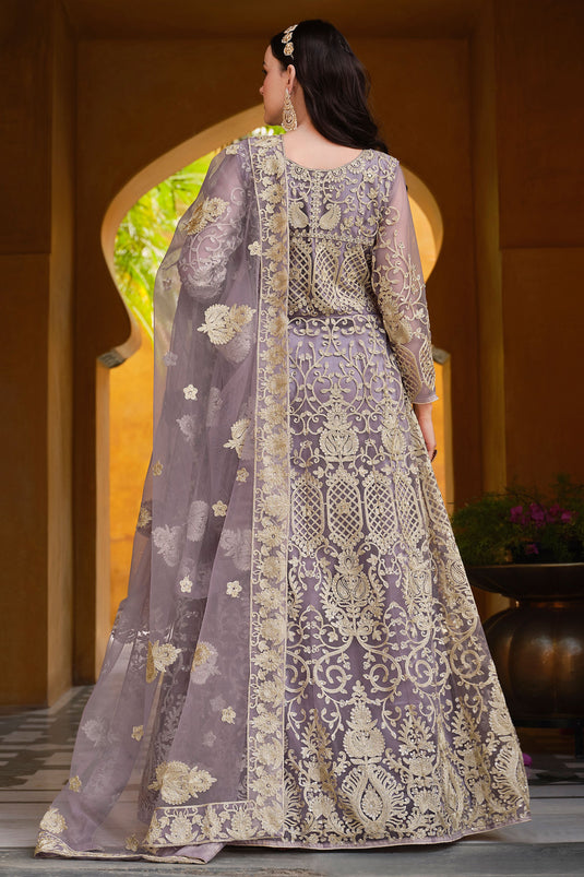 Trendy Lavender Color Net Fabric Party Style Anarkali Suit