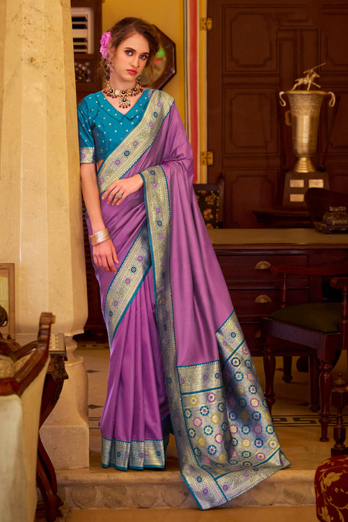 Weaving Work Art Silk Lavender Festive Wear