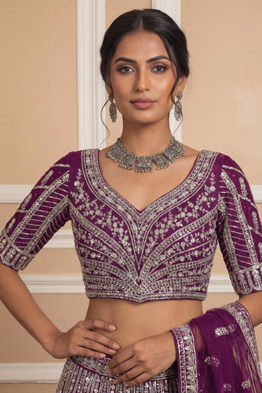 Purple Wedding Wear Net Sequins Embroidered Lehenga Choli With Dupatta