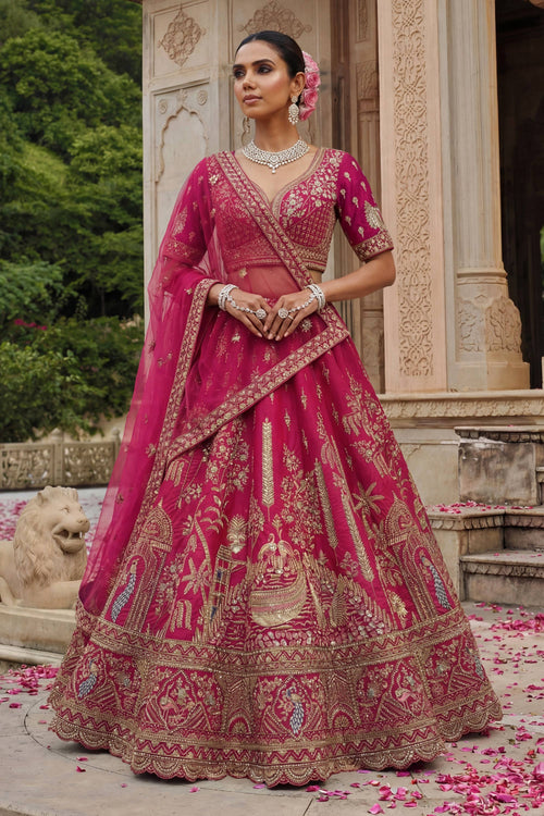 Silk Fabric Pink Color Heavy Embroidered Bridal Lehenga Choli