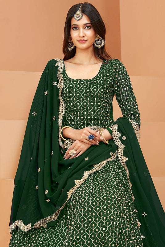 Green Color Georgette Fabric Sequins Work Tempting Anarkali Suit