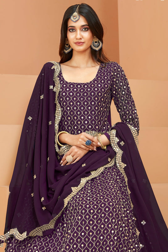Purple Color Georgette Fabric Sequins Work Awesome Anarkali Suit