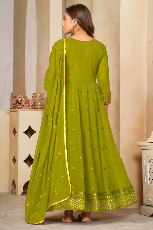 Radiant Green Color Georgette Fabric Sequins Embroidered Anarkali Suit